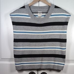 Vintage Inspired Maeve Striped Sweater Vest Gray Blue White Y2K Preppy Indie